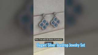 Elegante set di gioielli a goccia in argento 925 per orecchini a bottone con zirconi blu per matrimoni