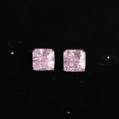 Principessa Cut Pink Crystal Diamond Stud 925 Sterling Silver Gemstone Earrings