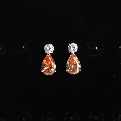 925 orecchini a forma di pera degli orecchini di Sterling Silver Champagne Crystal Diamond