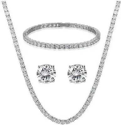 Insieme d'argento dei gioielli 925 del pendente degli orecchini della collana di Diamond Rhinestone Jewelry Set Tennis