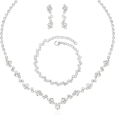 Insieme d'argento di Crystal Necklace Earring And Bracelet dell'insieme dei gioielli 925 delle donne di nozze