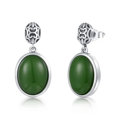 Argento verde ovale all'ingrosso di Emerald Stone Earrings 2.00g per le donne delle signore delle ragazze