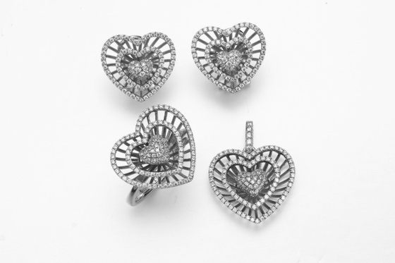 Collante di cuore 925 Sterling Silver Pulsera personalizzata Orecchini Anello Colletto donne Set di gioielli