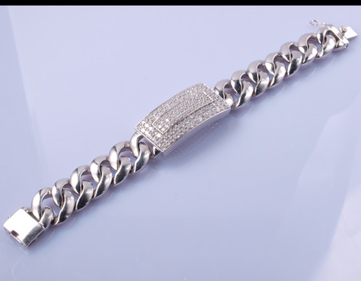25.7 grammi pietre cristalli 925 sterling argento braccialetti forma di perla braccialetto maschile stili unisex Link Chain