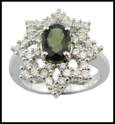 Eleganti anelli di turmalina argento con rivestimento in rodio