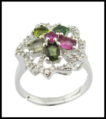Anelli di pietre preziose in argento sterling con 925 di purezza di rodio di colore di turmalina
