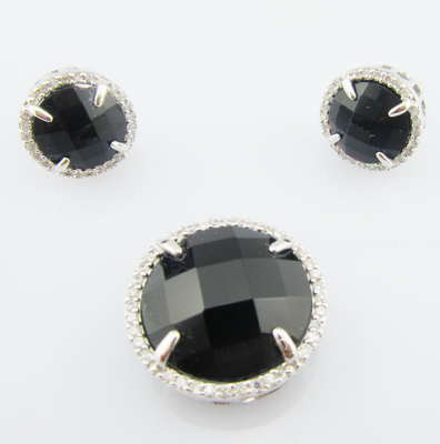 Black Agate Sterling Silver 925 Classic Dangle Earrings Set con AAA Grade Cubic Zirconia Real Silver Jewellery Sets