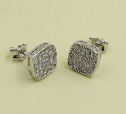 Orecchini di argento sterling squadrato spumante Orecchini con zirconia cubica Orecchini in argento sterling semplice Orecchini in argento
