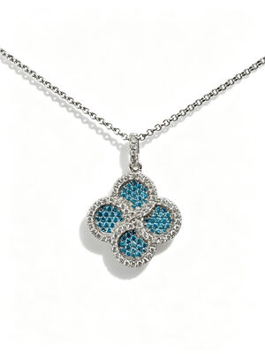 925 Pendente in argento CZ con acquamarin Bianco AAA CZ pietre fortunate Pendente a forma di fiore Gioielli Rodio rivestito per la prosperità Longevità Gioielli