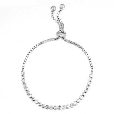 Solitario di pietra rotondo Diamond Bracelet di Sterling Silver CZ Bolo Bracelet 2.4mm