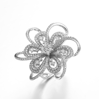 Doppio fiore degli anelli di Sterling Silver CZ dell'anello di fidanzamento 925 del fiore