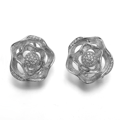 Diamond Stud Earrings 925 orecchini d'argento della CZ turbina clip rotonda bianca sopra