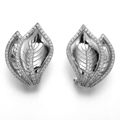 Gli orecchini a strisce delle foglie 925 serie d'argento della natura degli orecchini della CZ hanno personalizzato