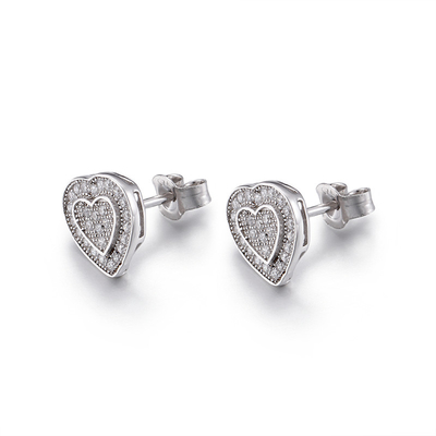 orecchini nuziali di dichiarazione CZ cuore d'argento degli orecchini di 1.57g 925 del doppio