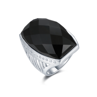 Gli anelli d'argento della pietra preziosa del quadrato 925 incantano l'anello nero d'annata della pietra dell'agata