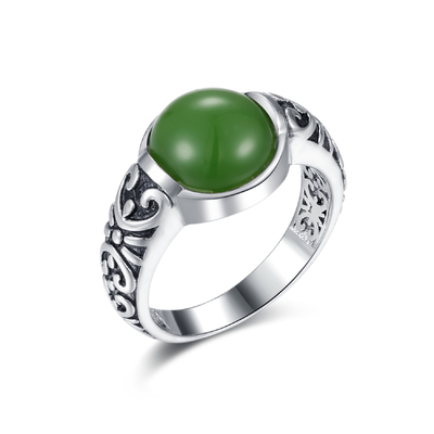 925 il giro d'argento scolpito degli anelli 10x10mm della pietra preziosa ha modellato Jade Ring verde scuro