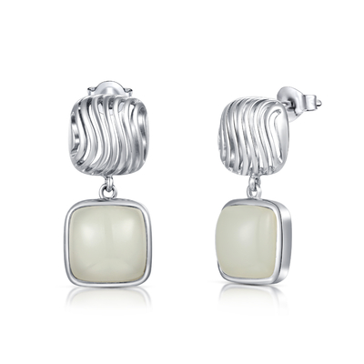 stile minimalista d'argento di Jade Stud Earrings 925 bianchi del cuscino di 10x10mm