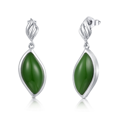 8.5x16mm 925 Sterling Silver Gemstone Earrings Marquise Jade Earrings verde scuro