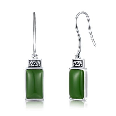Cabochon 925 giada di verde di rettangolo di Sterling Silver Gemstone Earrings 7x12mm