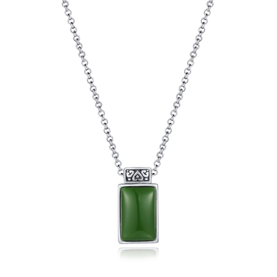 verde d'argento Jade Pendant di rettangolo della Catena 9x14mm della perla del pendente della pietra preziosa 2.08g 925