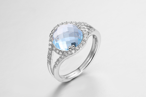 Elegante anello rotondo blu per donne gioielli casual / festa 925 argento 2,5 g