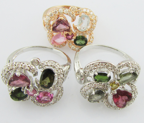 Elegant Round YG Plating Tourmaline Gemstone Anelli 925 Anelli d' argento per donne Anelli di promessa in argento sterling