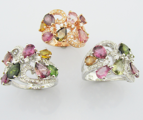 Elegant Round YG Plating Tourmaline Gemstone Anelli 925 Anelli d' argento per donne Anelli di promessa in argento sterling