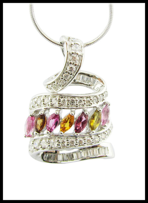 Catena di Tourmaline Tipo Medaglione di Gemma d' Argento Naturale e Colletto di Gemma d' Argento Ragazza Ragazza