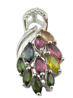 Marquise Silver Gemstone Drop Necklace Cross Chain Accento Disegno dettaglio