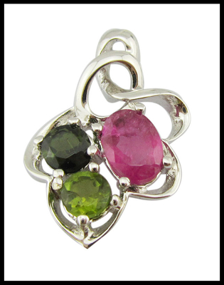 925 Pendente di pietre preziose d'argento Tourmaline colorato e zircone Pietra principale Disegno di lacrima