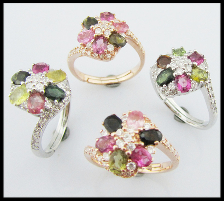 3~5g 925 Pietra d'argento Turmalina Anelli Donne Gioielli Casuali / Feste occasioni Colorati Pietra d'argento naturale