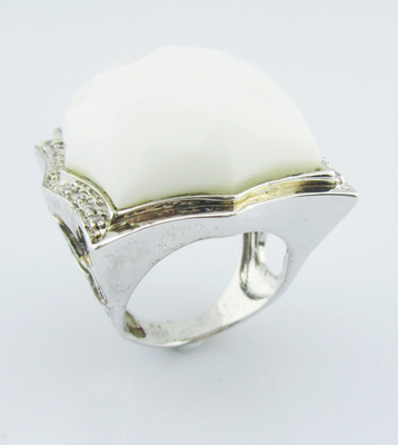 Anelli in argento sterlina 925 di forma irregolare di agate bianca per donne Anelli in argento sterlina con pietre
