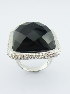 925 Anelli d'argento sterlina con pietre preziose di agata nera Anelli di pietra preziosa d'argento Anello d'amore d'argento sterlina