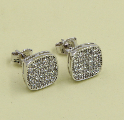 Orecchini di argento sterling squadrato spumante Orecchini con zirconia cubica Orecchini in argento sterling semplice Orecchini in argento