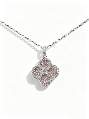 925 Pendente in argento CZ con acquamarin Bianco AAA CZ pietre fortunate Pendente a forma di fiore Gioielli Rodio rivestito per la prosperità Longevità Gioielli