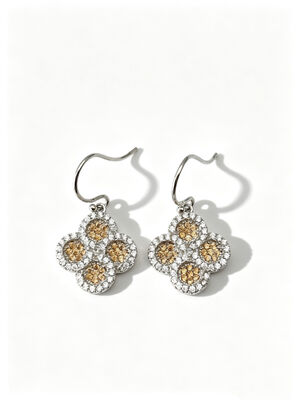 Orecchini CZ in argento 925 placcato rodio con pietre CZ color champagne scuro a forma di fiore portafortuna rotondo