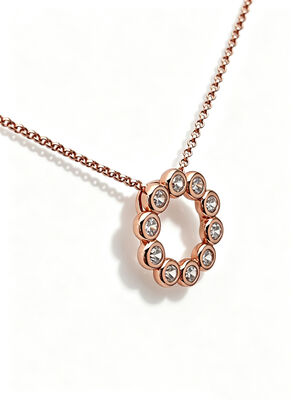 Pendente in Argento 925 con Zirconia Cubica Bianca AAA Solitario Cerchio Pendente Zirconia Cubica in Cerchio Rotondo Placcato Oro Rosa 0.1 Micron Finitura Lucidatura a Specchio, Pendenti Cerchi, Una Collezione di Set