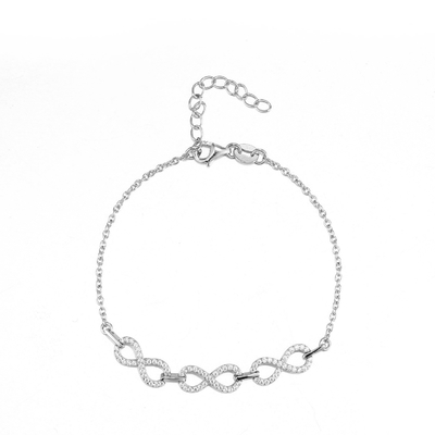 braccialetto d'argento Diamond Infinity Bolo Bracelet d'argento unisex di 10.37g 925 CZ