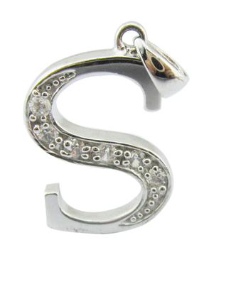 S925 personalizzato 18K Pendente Placcato in Oro Bianco Con Lettera Alphabet S Silver Cz Pendente Pendente Alphabet