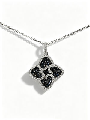 925 Sterling Silver Nero Bianco Micro Pave Setting AAA CZ Dangle Pendant 4 Forma di foglia che simboleggia la prosperità Longevità e auspicio per eleganti collezioni di gioielli, Lucky Jewelry Set