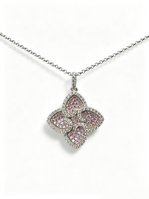 925 Sterling Silver Peach Rosa Bianco Colorato CZ Setting AAA CZ Dangle Pendant 4 Forma di foglia Simboleggiante Prosperità Longevità e auspicio per eleganti collezioni di gioielli, Lucky Jewelry Set