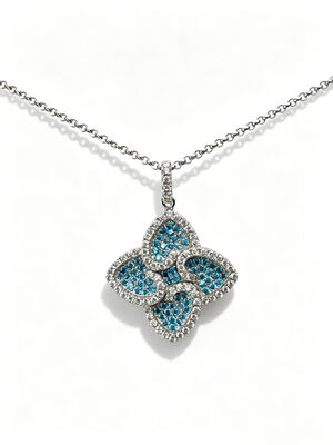 925 Sterling Silver Aquamarine Bianco Colorato CZ Setting AAA CZ Dangle Pendant 4 Forma di foglia Simboleggiante Prosperità Longevità e auspicio per eleganti collezioni di gioielli, Lucky Jewelry Set