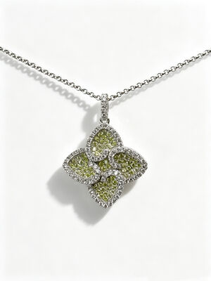 925 Sterling Silver Apple Verde Bianco Colorato CZ Setting AAA CZ Dangle Pendant 4 Forma di foglia Simboleggiante Prosperità Longevità e auspicio per eleganti collezioni di gioielli, Lucky Jewelry Set