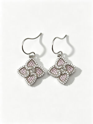 Orecchini d'argento caldo d'estate Sterling CZ Spigoso Lucky Four-Leaf Clover Colorato Pesce Rosa+Bianco CZ Adatto per eventi occasionali e formali Dangle Orecchino Stud Back, Carino Orecchino d'argento Sterling