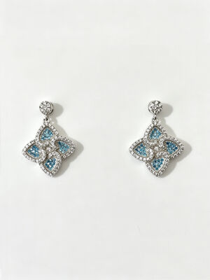 Orecchini a forma di quadrifoglio fortunato in argento 925 con zirconi cubici Orecchini leggeri in argento sterling con acquamarina + zirconi bianchi progettati per essere indossati comodamente e con una lucentezza duratura