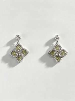 Orecchini d'argento caldo estate Sterling CZ Spigoso Lucky Four-Leaf Clover Colorato Apple Verde + Bianco CZ Adatto per eventi occasionali e formali Dangle Orecchino Stud Back, Carino Orecchino d'argento Sterling