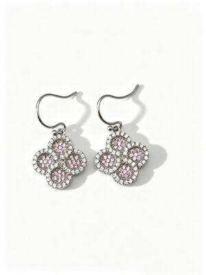 2026 New Hot Summer 925 Silver CZ Orecchini Aggancio con Peach Rosa e Bianco AAA CZ Pietre, Round Lucky Flower Circle Orecchino Gioielli in Rodio Placcato per Classic Look, Peach Pink CZ Collezione Gioielli