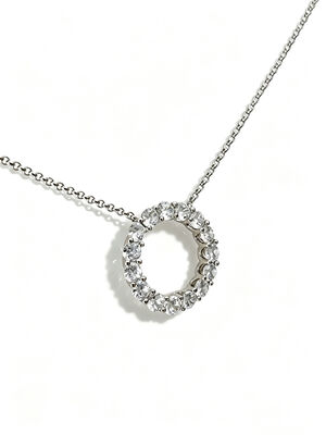 925 Silver CZ Pendant 0 shape Featuring White AAA CZ Stones Solitaire Open 0 Circle Design Rhodium Plated Mirror Polished Finish Dainty Jewelry 20.5mm Diameter ，White Rhodium， 3.5mm Round AAAAA Stone