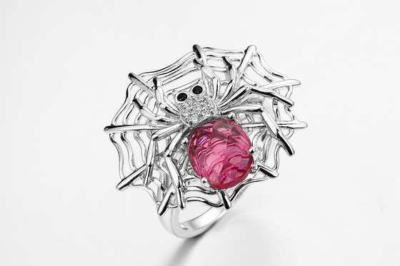 Anelli d'argento Swarovski Sterling Silver Spider Web Ring della pietra preziosa del rubino 925 rossi