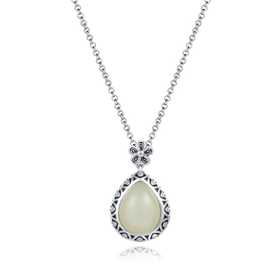 La serratura del fiore ha scolpito il pendente di pietra d'argento a forma di pera bianco di Jade Pendant 12x15mm